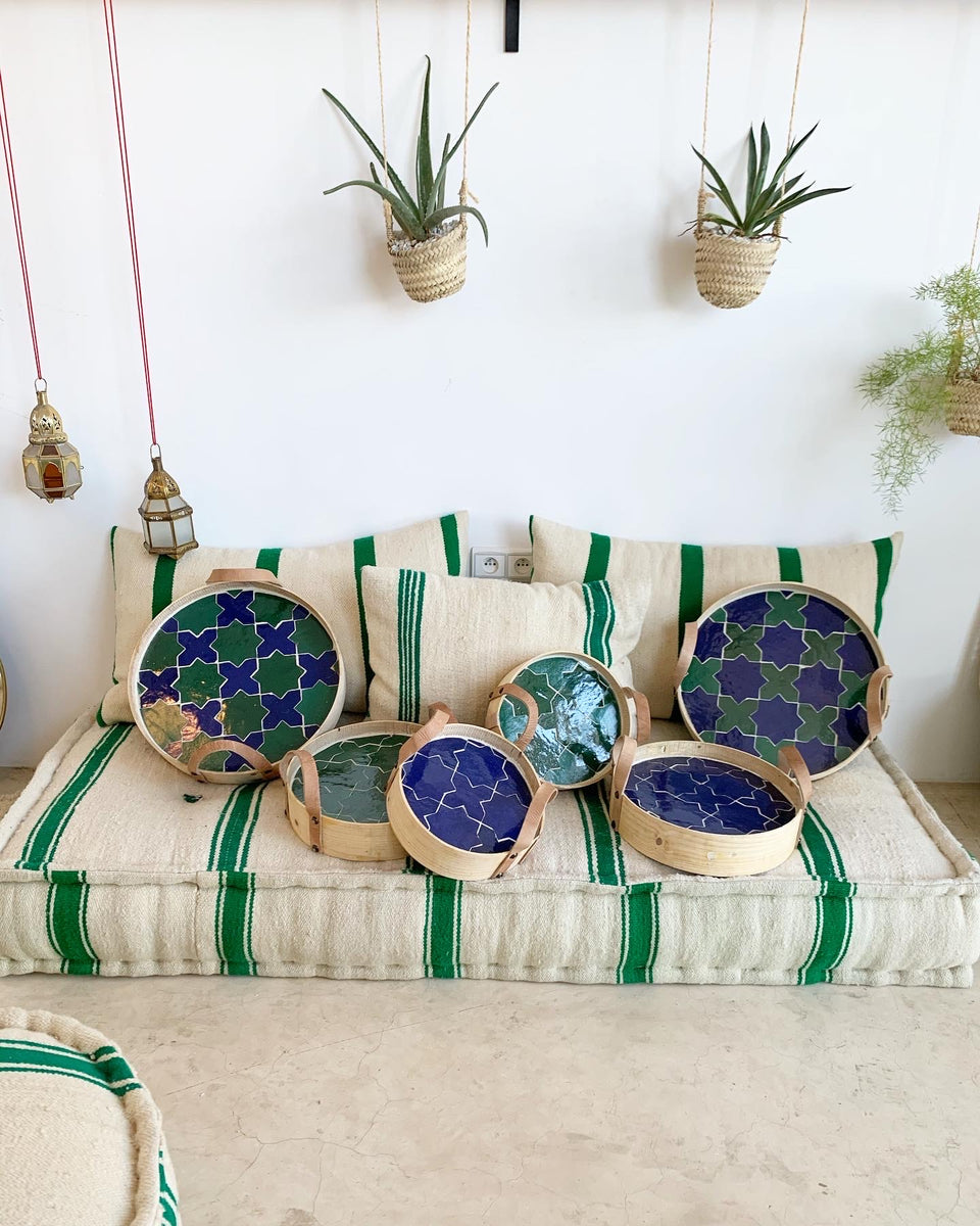 Plateau En Mélamine Pour Sachets De Thé - Motif Branche De Saule Bleu Vert - Accessoire Élégant